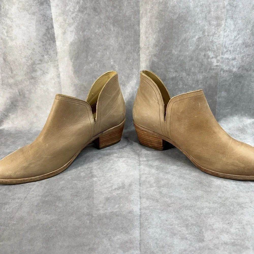 Nisolo Mia Leather Western Chunky Block Heel Ankle Bootie‎ In Tan Women's Size 9